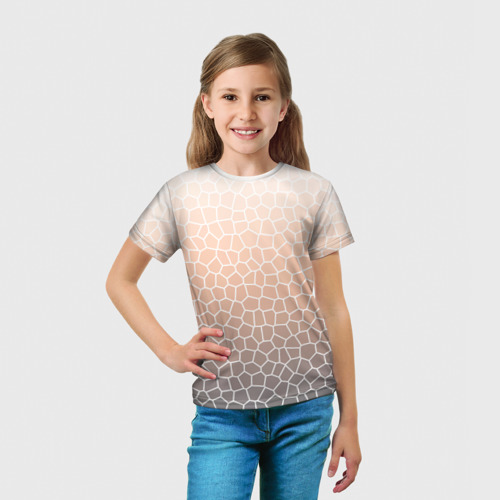 Детская футболка 3D Серо-бежевый паттерн мозаика, цвет 3D печать - фото 5