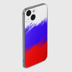 Чехол для iPhone 15 силиконовый с защитой камеры Триколор штрихи - фото 2
