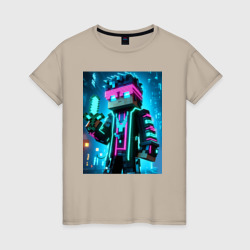 Женская футболка хлопок Minecraft - neon character ai art