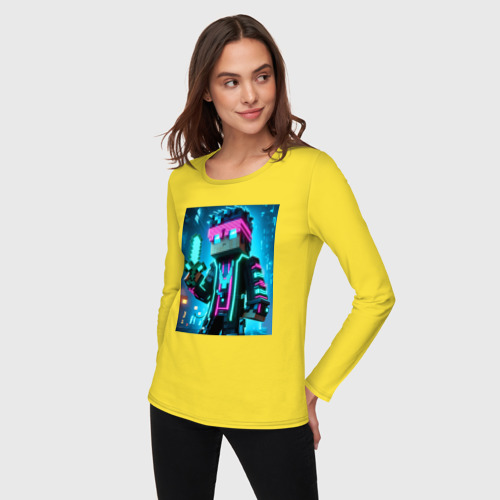 Женский лонгслив хлопок Minecraft - neon character ai art, цвет желтый - фото 3