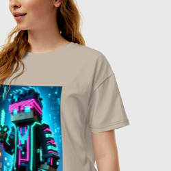 Женская футболка хлопок Oversize Minecraft - neon character ai art - фото 2