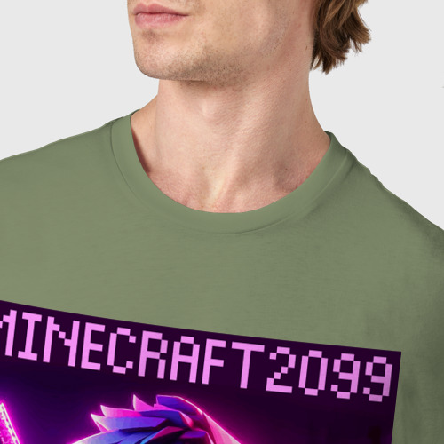 Мужская футболка хлопок Neon Minecraft - ai art, цвет авокадо - фото 6