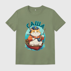 Мужская футболка хлопок Саша рыбак - толстый кот рыжий