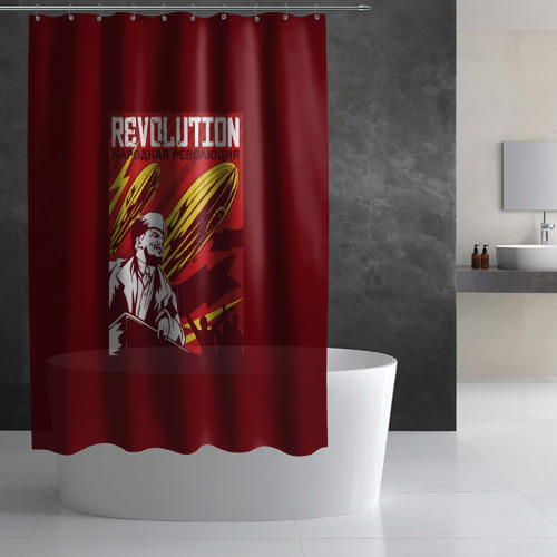 Штора 3D для ванной Народная революция с Лениным - фото 2