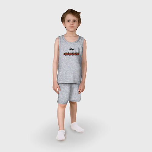 Детская пижама с шортами хлопок Гусси - надпись, цвет меланж - фото 3
