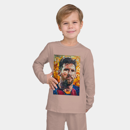 Детская пижама с лонгсливом хлопок с принтом Портрет лионеля месси, фото на моделе #1