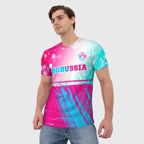 Мужская футболка 3D Borussia neon gradient style посередине, цвет 3D печать - фото 3