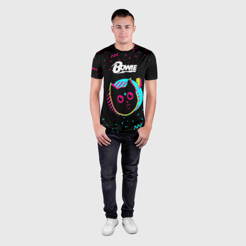 Мужская футболка 3D Slim с принтом David Bowie - rock star cat, вид сбоку #3