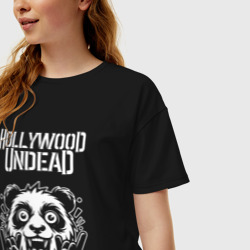 Женская футболка хлопок Oversize Hollywood Undead rock panda - фото 2