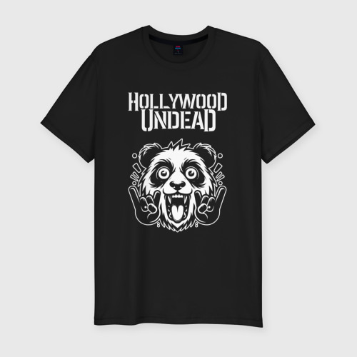 Мужская футболка хлопок Slim Hollywood Undead rock panda, цвет черный