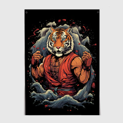 Тигр в стойке  тайский бокс – Постер с принтом купить