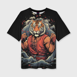 Тигр в стойке  тайский бокс – Женская футболка oversize 3D с принтом купить со скидкой в -50%