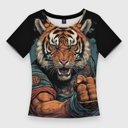 Тигр в стойке  тайский  бокс – Женская футболка 3D Slim с принтом купить