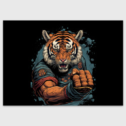 Тигр в стойке  тайский  бокс – Поздравительная открытка с принтом купить