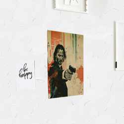 Постер с принтом Джон Уик с пистолетом для любого человека, вид спереди №3. Цвет основы: белый