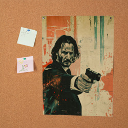 Постер с принтом Джон Уик с пистолетом для любого человека, вид спереди №2. Цвет основы: белый