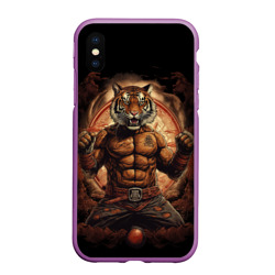 Чехол для iPhone XS Max матовый Муай - Тай боевой тигр в перчатках