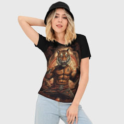 Женская футболка 3D Slim Муай - Тай боевой тигр в перчатках - фото 2