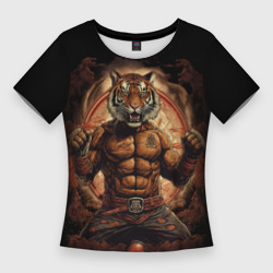 Женская футболка 3D Slim Муай - Тай боевой тигр в перчатках