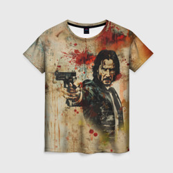 Женская футболка 3D Джон Уик с пистолетом в стиле гранж