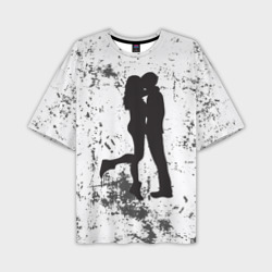 Мужская футболка oversize 3D Силуэт парня с девушкой в обнимку
