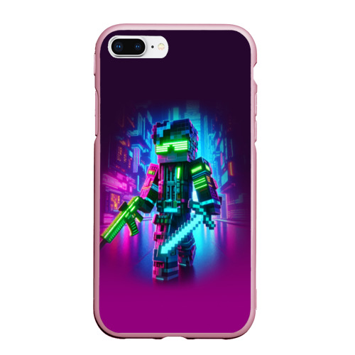 Чехол для iPhone 7Plus/8 Plus матовый Cyberpunk and Minecraft - collaboration ai art, цвет розовый