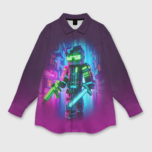 Мужская рубашка oversize 3D с принтом Cyberpunk and Minecraft - collaboration ai art, вид спереди #2