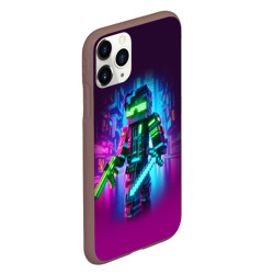 Чехол для iPhone 11 Pro матовый Cyberpunk and Minecraft - collaboration ai art - фото 2