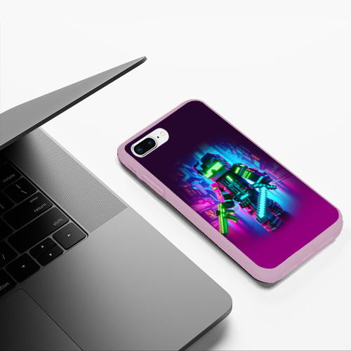 Чехол для iPhone 7Plus/8 Plus матовый Cyberpunk and Minecraft - collaboration ai art, цвет розовый - фото 5