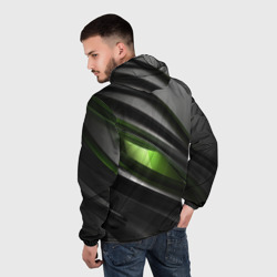 Ветровка с принтом Black green  abstract geforce style для мужчины, вид на модели сзади №2. Цвет основы: белый