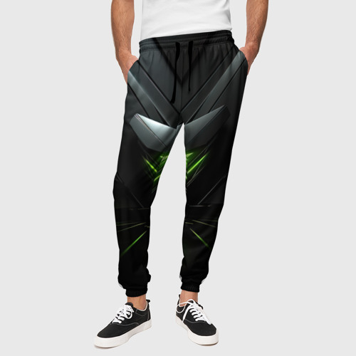 Мужские брюки 3D Яркая зеленая абстрактная конструкция в стиле nvidia, цвет 3D печать - фото 4