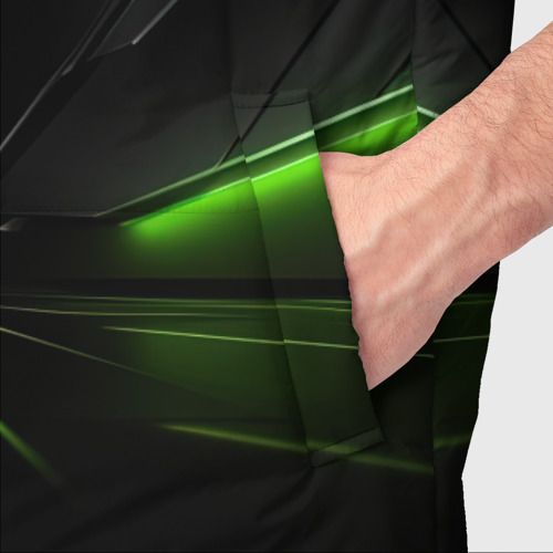 Мужской жилет утепленный 3D Яркая зеленая абстрактная конструкция в стиле nvidia, цвет черный - фото 6