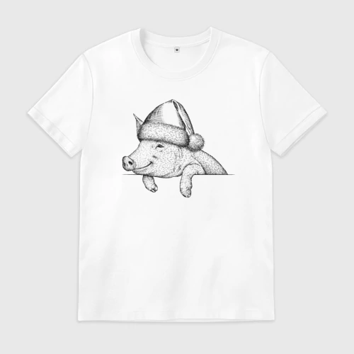 Мужская футболка хлопок с принтом Новогодняя хрюшка, вид спереди #2