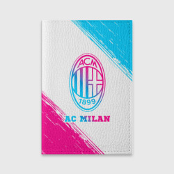 Обложка для паспорта матовая кожа AC Milan neon gradient style