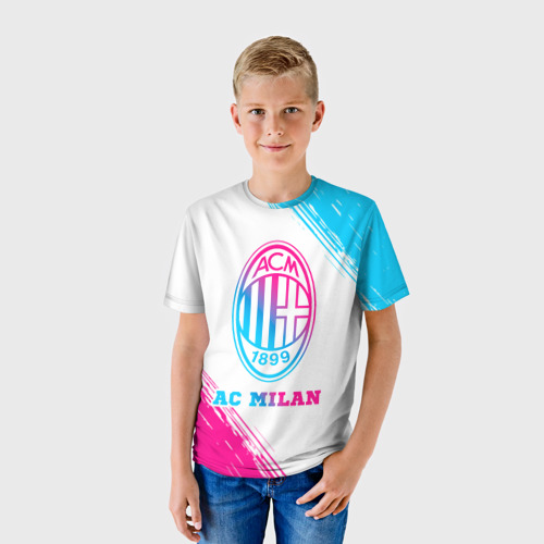 Детская футболка 3D AC Milan neon gradient style, цвет 3D печать - фото 3