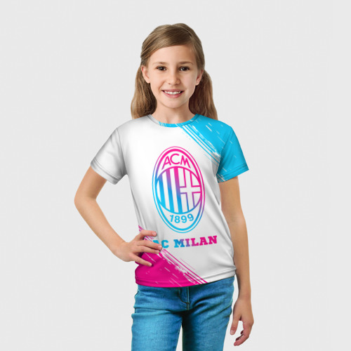 Детская футболка 3D AC Milan neon gradient style, цвет 3D печать - фото 5
