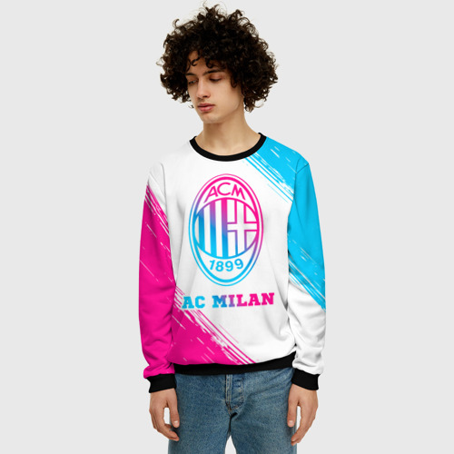 Мужской свитшот 3D AC Milan neon gradient style, цвет черный - фото 3