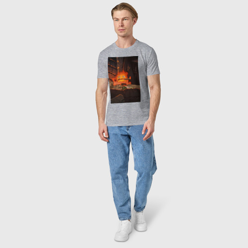 Мужская футболка хлопок Кальцифер огненный демон, цвет меланж - фото 5
