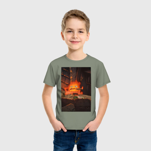 Детская футболка хлопок Кальцифер огненный демон, цвет авокадо - фото 3