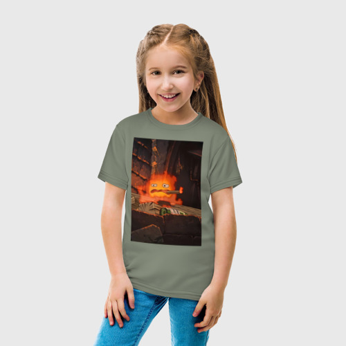 Детская футболка хлопок Кальцифер огненный демон, цвет авокадо - фото 5