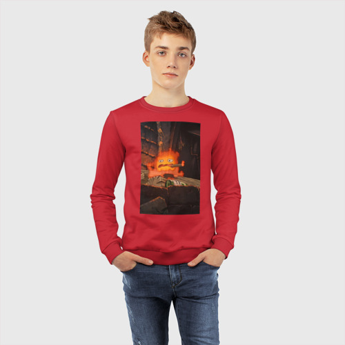 Детский свитшот хлопок Кальцифер огненный демон, цвет красный - фото 7