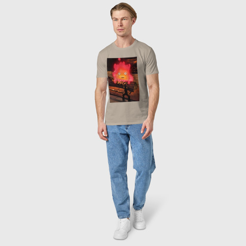Мужская футболка хлопок Кальцифер огненный демон, цвет миндальный - фото 5