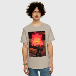 Мужская футболка хлопок Oversize Кальцифер огненный демон - фото 2