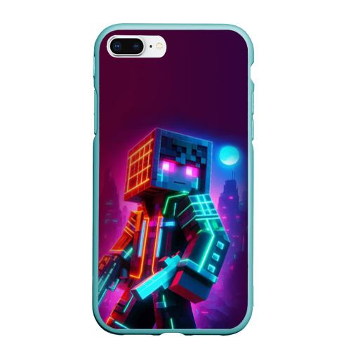 Чехол для iPhone 7Plus/8 Plus матовый Cyberpunk and Minecraft - collaboration ai art, цвет мятный