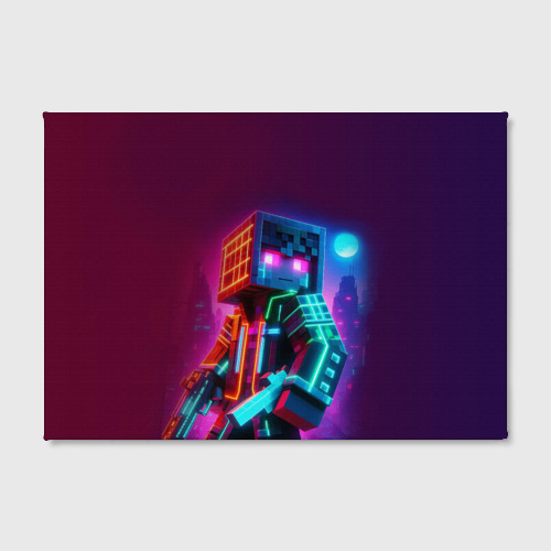 Холст прямоугольный Cyberpunk and Minecraft - collaboration ai art, цвет 3D печать - фото 2