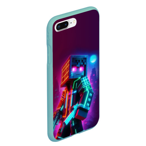 Чехол для iPhone 7Plus/8 Plus матовый Cyberpunk and Minecraft - collaboration ai art, цвет мятный - фото 3