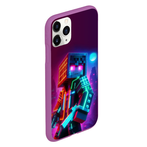 Чехол для iPhone 11 Pro матовый Cyberpunk and Minecraft - collaboration ai art, цвет фиолетовый - фото 3