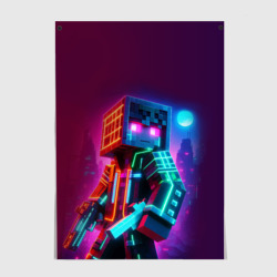 Постер Cyberpunk and Minecraft - collaboration ai art