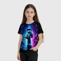 Детская футболка 3D Minecraft - neon character ai art - фото 2