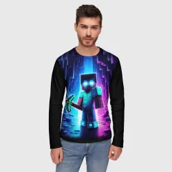 Мужской лонгслив 3D Minecraft - neon character ai art - фото 2